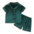 thumbnail image 3 of WUANDIXFA Girls Satin Pajamas Set 1T 2T 3T 4T 5T 6T Button Down 2 Piece Silk Pjs Shorts Set Ruffle Sleepwear,Green,18-24 Months, 3 of 5