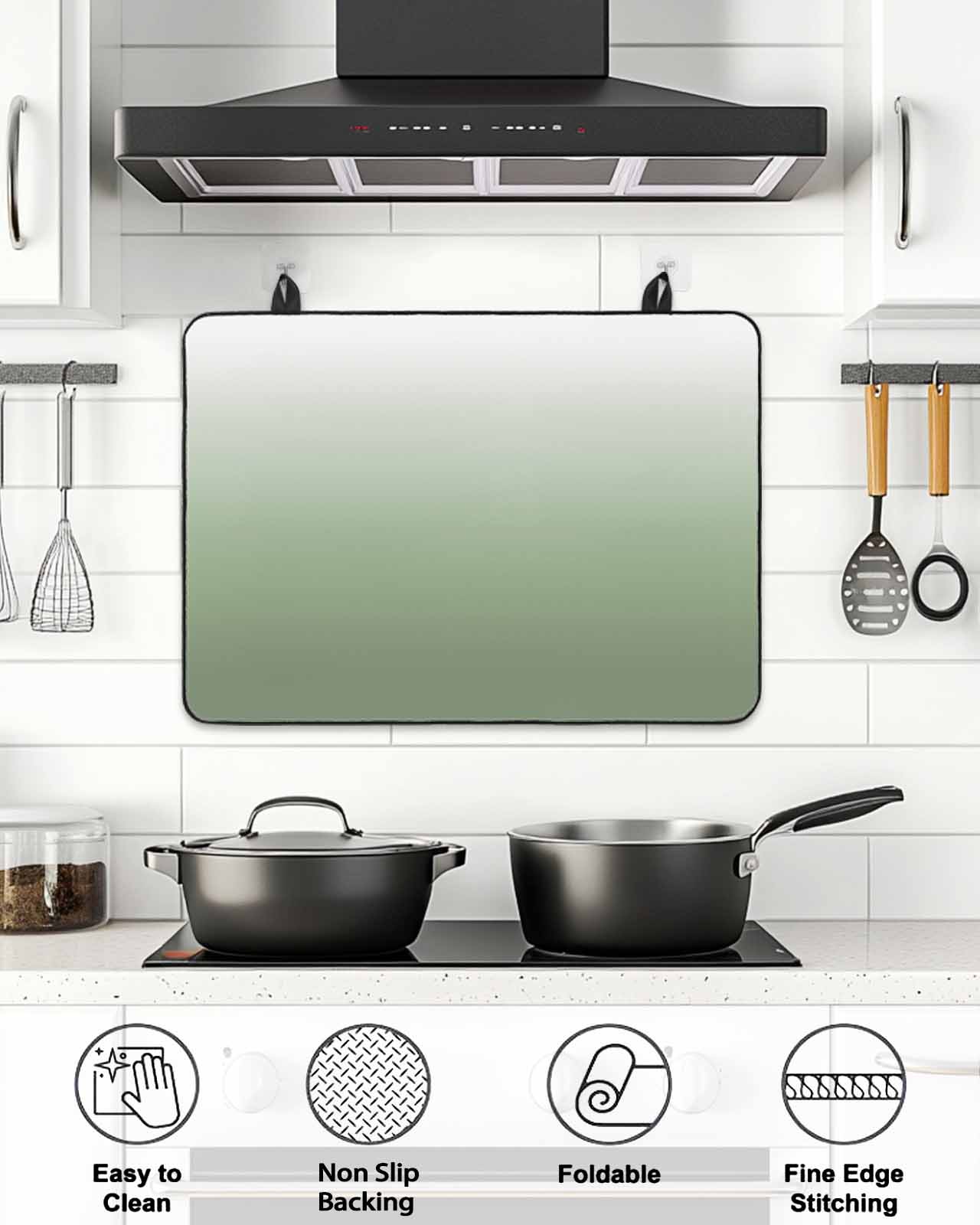 Sage Green Stove Top Covers for Electric Stove, 28'x20'' Green Gradient Ombre Color Glass Ceramic Stove Cover Foldable Rubber Mat Heat Resistant Cooktop Protector for Kitchen