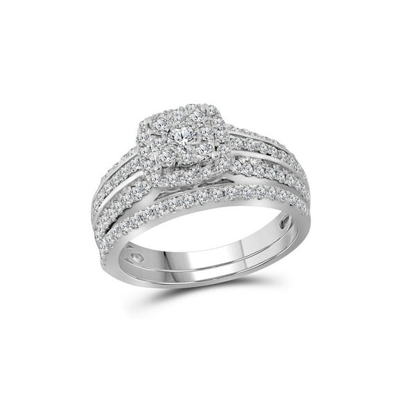 Diamond Princess 14kt White Gold Round Diamond Double Halo Bridal Wedding Ring Band Set 1 Cttw