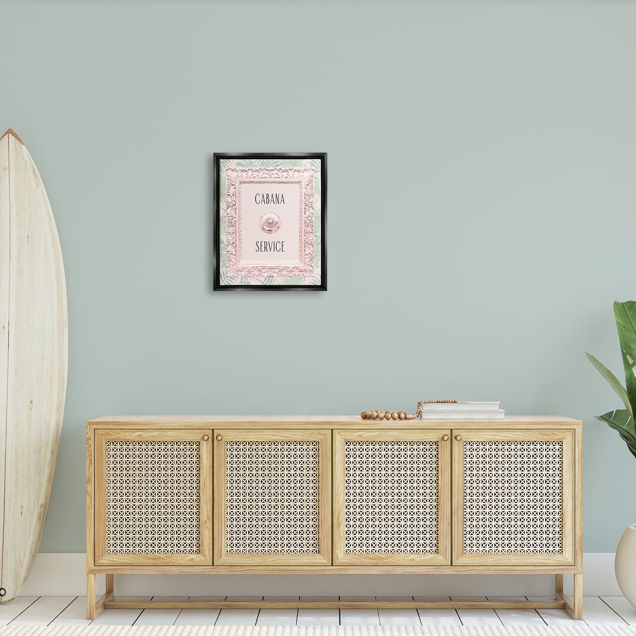 Stupell Industries Cabana Service Tropical Leaves Graphic Art Jet Black Floating Framed Canvas Print Wall Art, Design by Lil' Rue