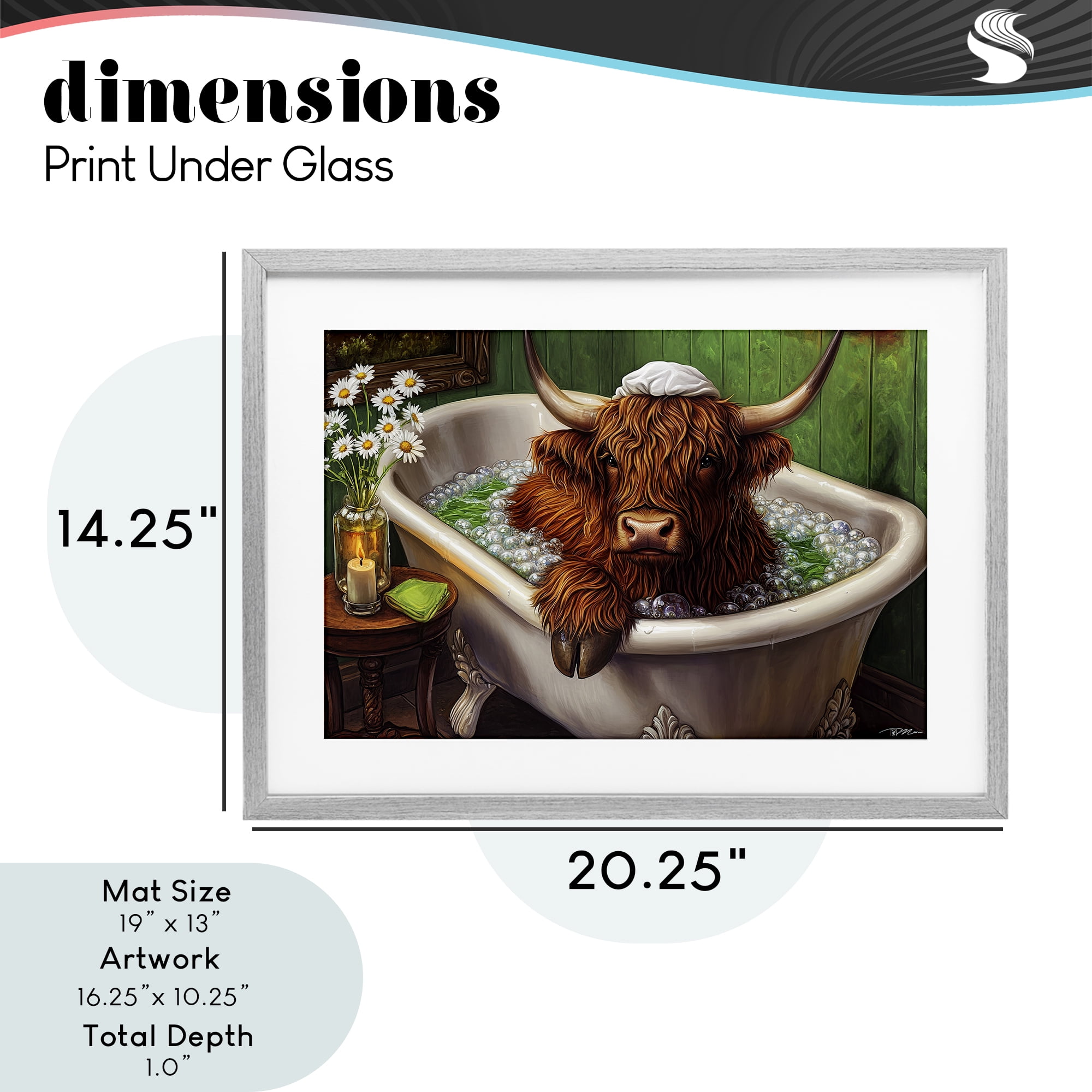 Highland in Candle Lit Bubble Bath Gray Framed Print Under Glass, design by Momart