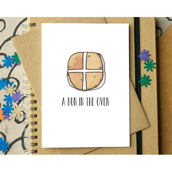 A Bun in the Oven Card – Cute Pregnancy Announcement or Baby Shower Greeting – Blank Inside – Envelope Included – Perfect for Expecting Parents