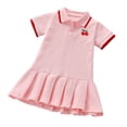 thumbnail image 2 of SGFCWSX Girls Polo Dress Short Sleeve Cherry Embroidery Pleated Hem Summer Casual School Playwear Party Dress Pink Size 5-6 Years, 2 of 8
