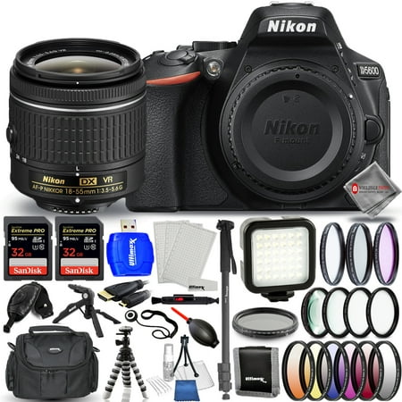 Nikon D5600 DSLR Camera with 18-55mm Lens - Mega Bundle Includes: Dual Sandisk Extreme Pro 32GB (64GB), LED Light Kit, 3 Professional Filter Kits, Monopod, Gadget Bag and More