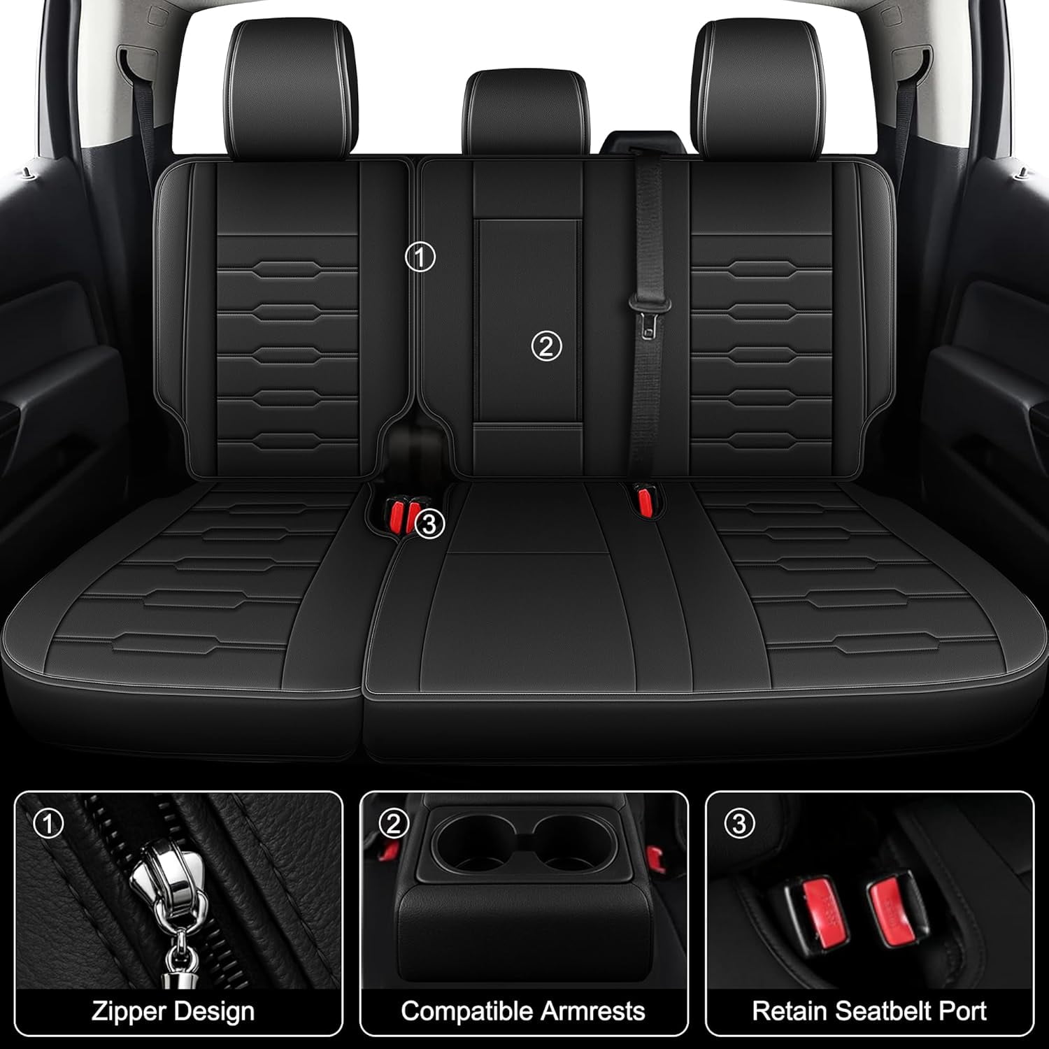 Ford F150 Seat Covers for 2009-2025 - F250/F350/F450 2017-2025: 5 Seat Full Set Faux Leather Truck Seat Covers Car Cushion (Black)