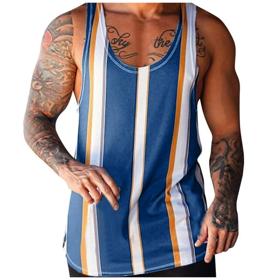 Sngxgn Men's Tank Tops Casual Sleeveless T Shirts Beach Tank Shirts(Blue,L)