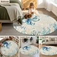 thumbnail image 6 of 8ft Round Rug, Blue Octopus Coastal Non-Skid Rubber Backing Large Area Rugs - Living Room Bedroom Home Office, Coral Summer Beach Nautical Ocean Beige Indoor Floor Mat Carpets Washable Rug, 6 of 9
