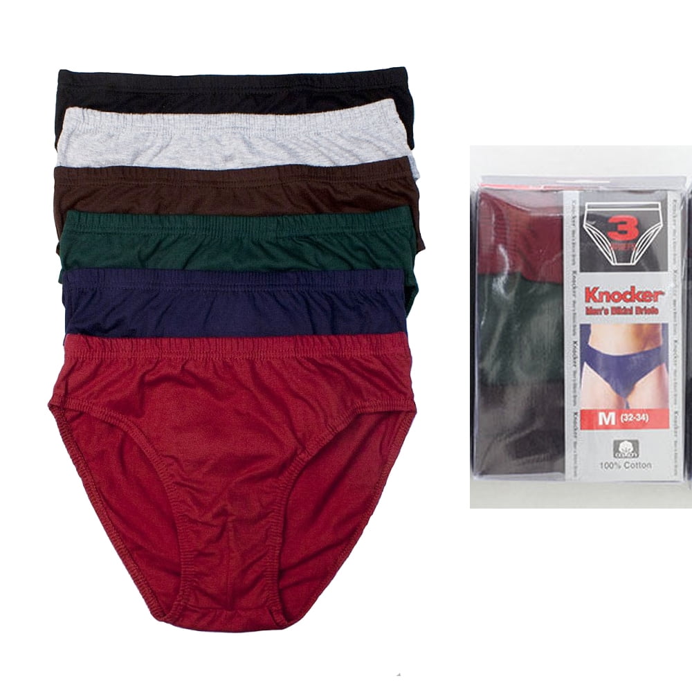 6 Pack Mens Bikinis Underwear 100% Cotton W/Band Plain Knocker Size Small 28-30