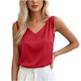 thumbnail image 2 of Gamivast V Neck Silk Shirts for Women Sleeveless Satin Tank Tops Casual Flowy Basic Camis Elegant Business Work Blouses Lightweight Summer Layering Undershirts Wine XXXL, 2 of 8