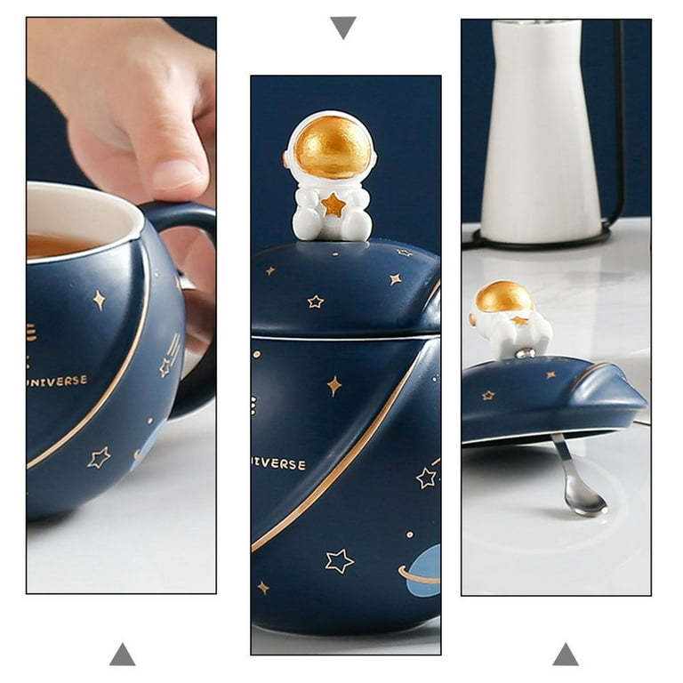 Novelty Cute Mugs Ceramic Coffee Tea Cups With Lid Kawaii Astronaut  Stainless Steel Spoon, Morning Mushroom Mug And Milk Cup For Women Or Men  Sky Blue