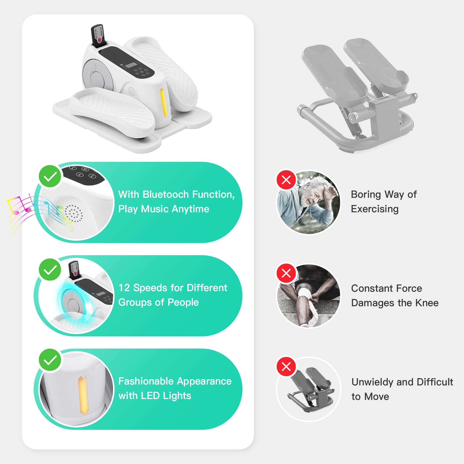 ADVWIN Music Under Desk Elliptical Machine, Electric Leg Exericser While Sitting for Seniors, Seated Pedal Exerciser with Remote Control, Portable Training Equipment for Home Office