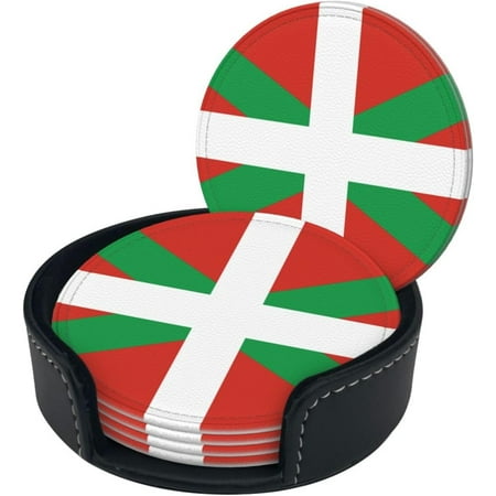 

American Basque Premium Leather Coasters - Set of 6 with Holder | Stylish Drink Coasters for Kitchen Coffee and Home Decor