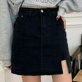 thumbnail image 3 of Dpytoraw Denim Skirt High Waisted A Line Skirt Hottie Bag Hip Slit Skirt Plus Size Bodycon Skirt with Control Top Black, 3 of 4