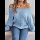 thumbnail image 4 of Tops de Crochet para Mujer, Suéteres con Hombros Descubiertos, Ropa de Playa de Punto Calado de Larga de Verano Azul M, 4 of 10
