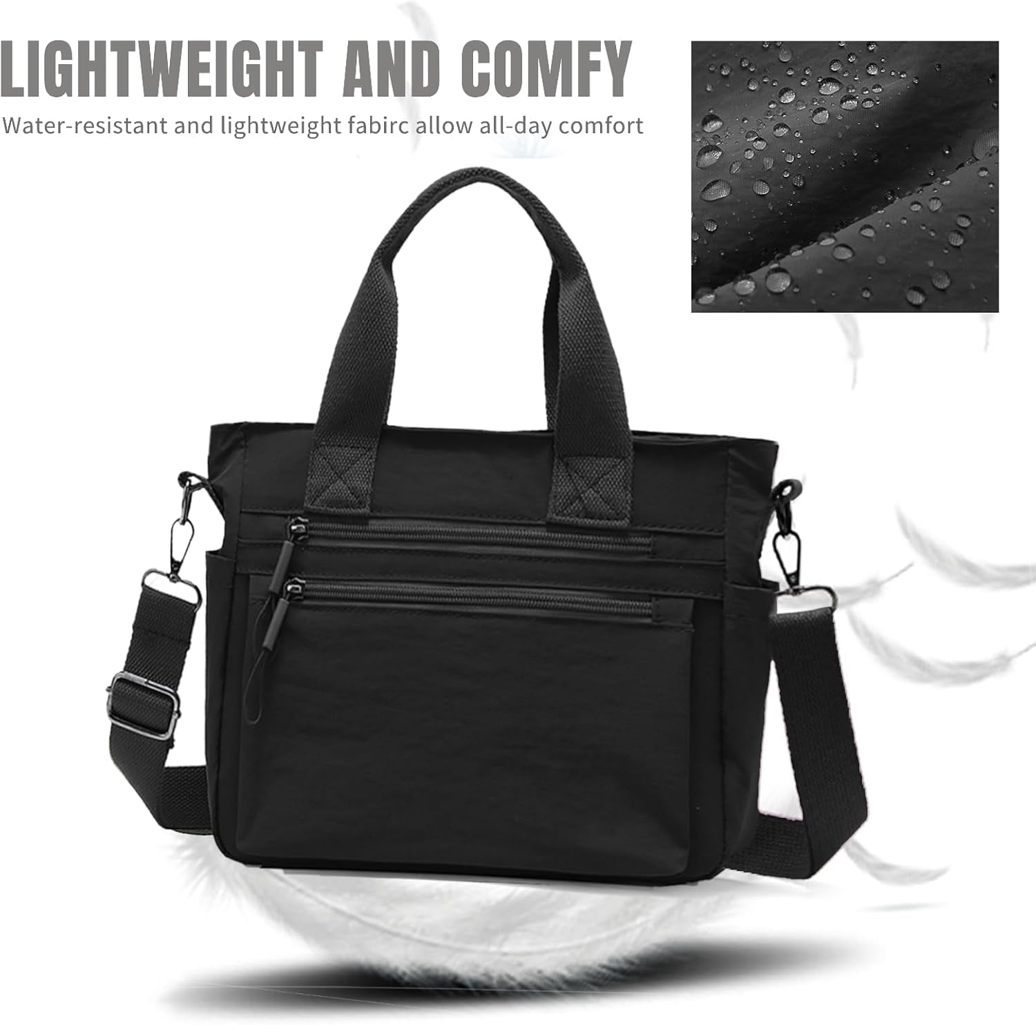 Small Nylon Tote Bag for Women Lightweight Crossbody Tote Handbag with Long Strap for Daily, Work, College & Travel