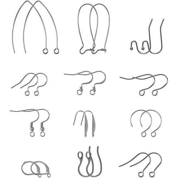 12 Styles 120pcs Stainless Steel Earring Hooks Ear Wires French Wire Hooks with Loops for Jewelry Drop Earring DIY Making 1-2mm Hole for making