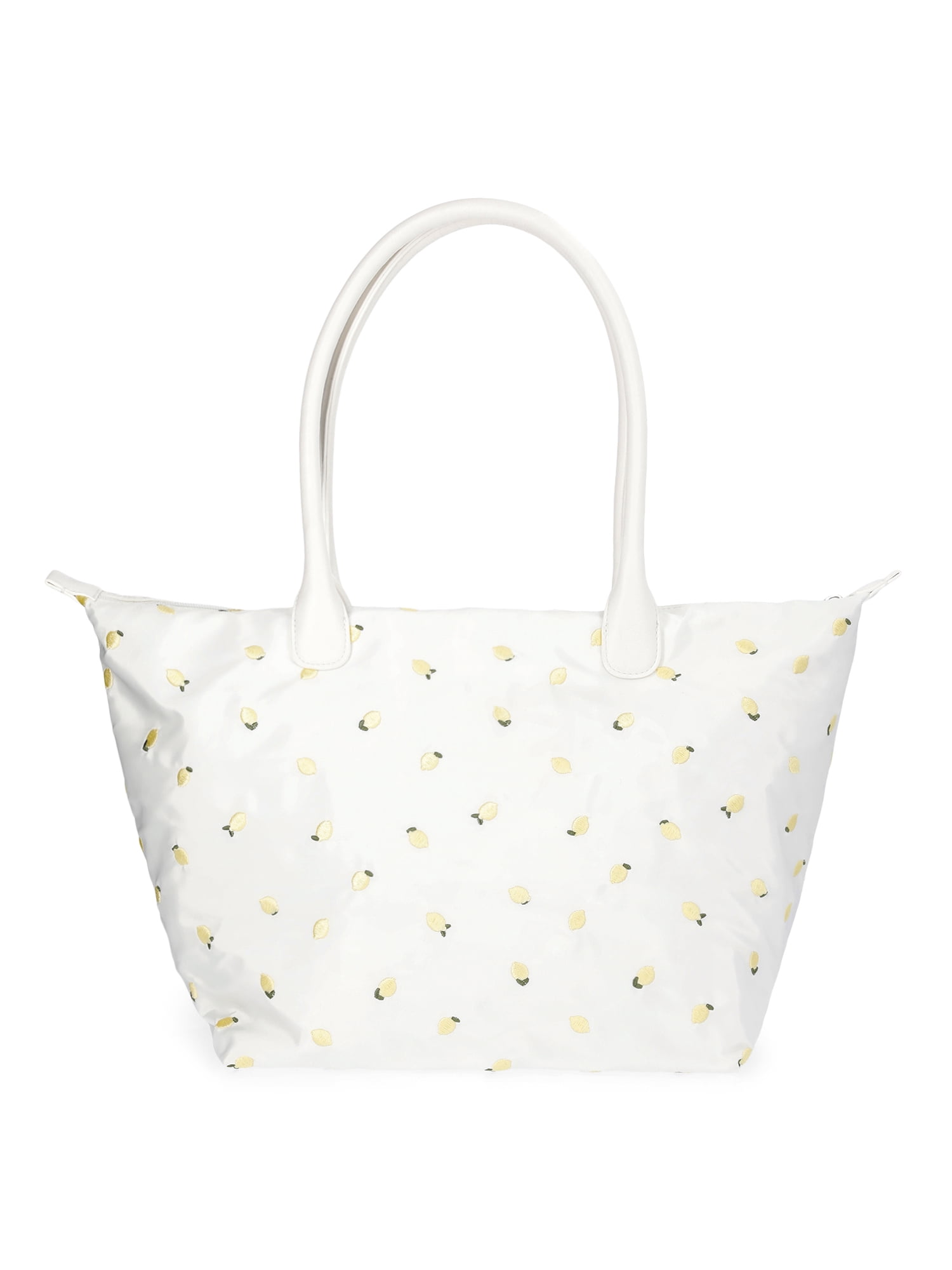 No Boundaries Women's Tote Bag, White with Lemon Embroidery