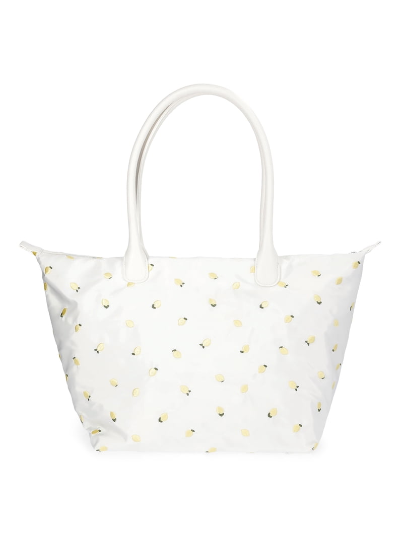 No Boundaries Women's Tote Bag, White with Lemon Embroidery