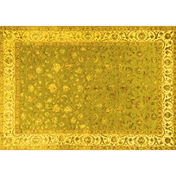 Ahgly Company Machine Washable Indoor Rectangle Persian Yellow Traditional Area Rugs, 5' x 7'