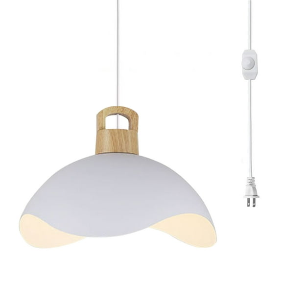 Kiven Plug in Pendant Light, Modern Hanging Light Fixture with White Iron Shade, E26 Socket Dimmable Pendant Light for Bedroom Hallway Kitchen Island