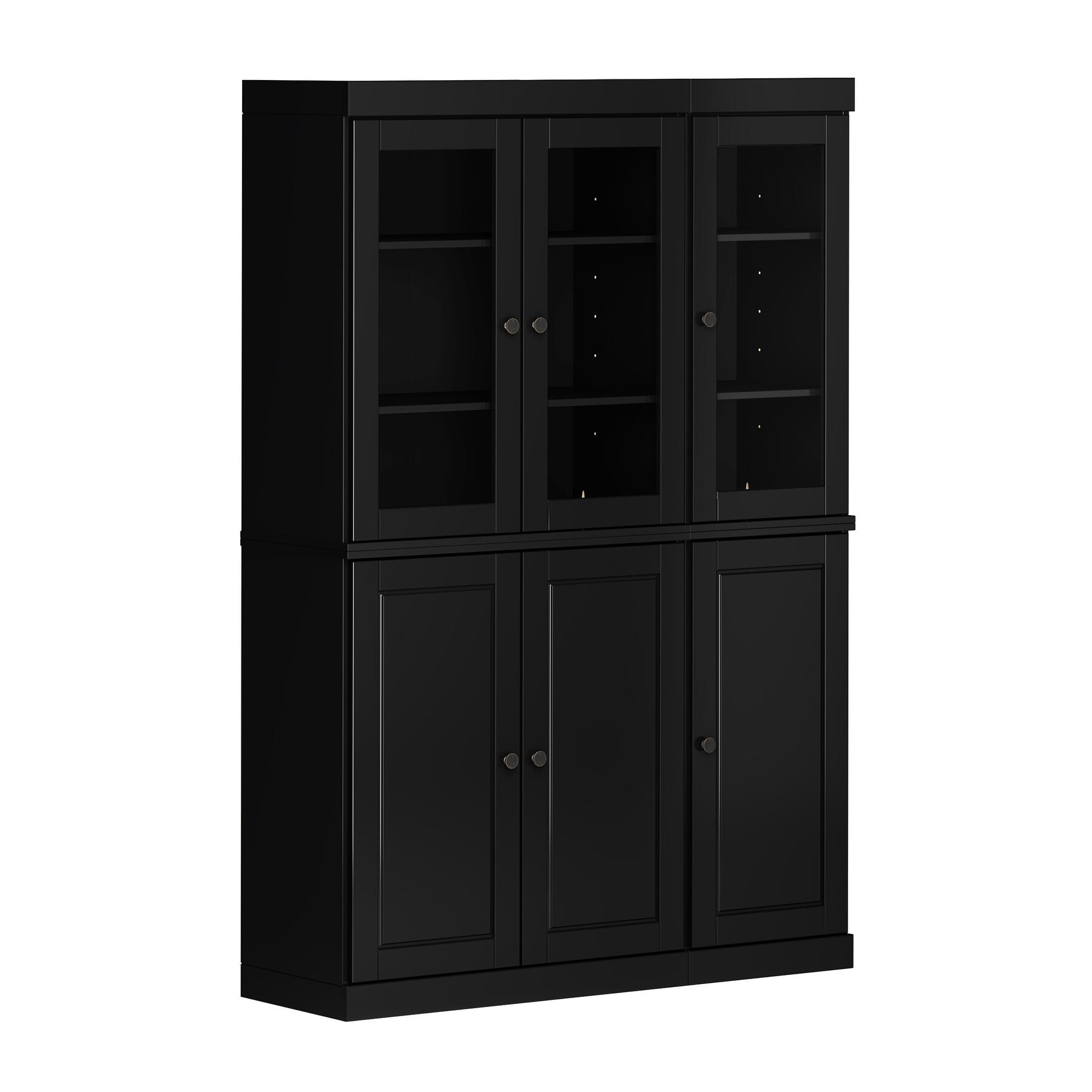 Palace Imports 100% Solid Wood Kitchen Pantry Storage Cabinet with Solid, Clear Glass Doors and Adjustable Shelves, Black