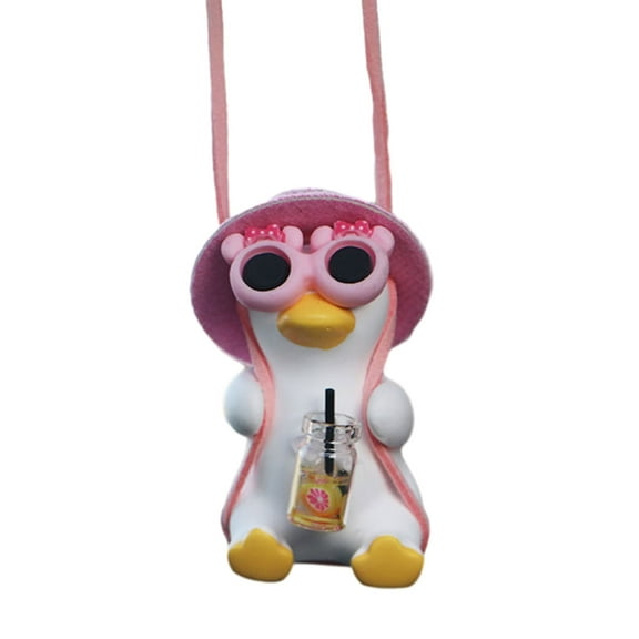 Ciwanning Adorable Pink Swing Duck Resin Ornament Rearview Mirror Hanging Pendant Perfect for Cars, Homes, and Offices