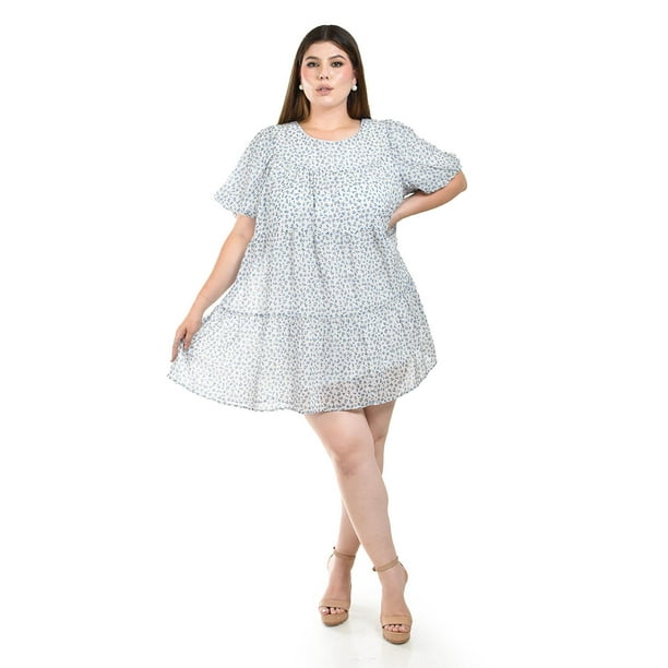 Vestido vaporoso Roman Fashion /Tallas Extras, 002 (Azul flores) azul 36