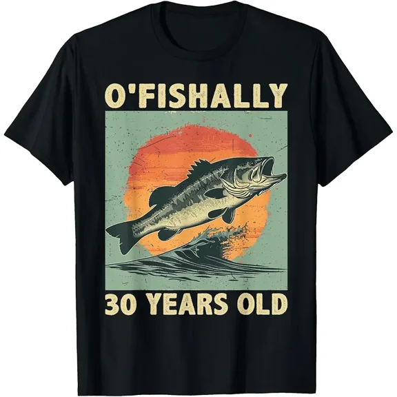 Vintage Bass Fish 30th Birthday Funny Fishing for Fisherman Men Graphic Short Sleeve T-Shirt