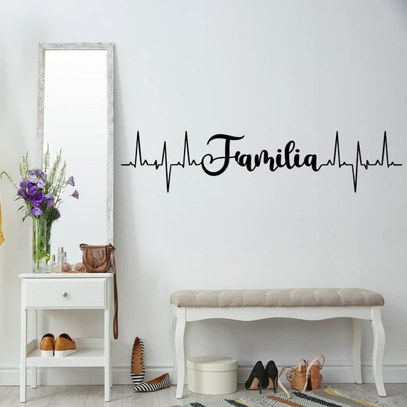 VWAQ Familia Heartbeat Line Family Decal Spanish Home Decor - 11"H X 50"W BLACK