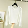 thumbnail image 2 of SELONE Undershirts Long Sleeve Women Thermal T-Shirt Crewneck Pullover Soild Tight Bottom Home Clothes White, 2 of 8