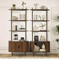 thumbnail image 5 of 71" Tall Fluted Bookshelf, 4 Tiers Wooden Display Book Shelf Case w/Storage Doors, Mid Century Modern Bookshelf for Bedroom Living Room, Freestanding Shelving Unit, Plant Stand Indoor (Brown), 5 of 14
