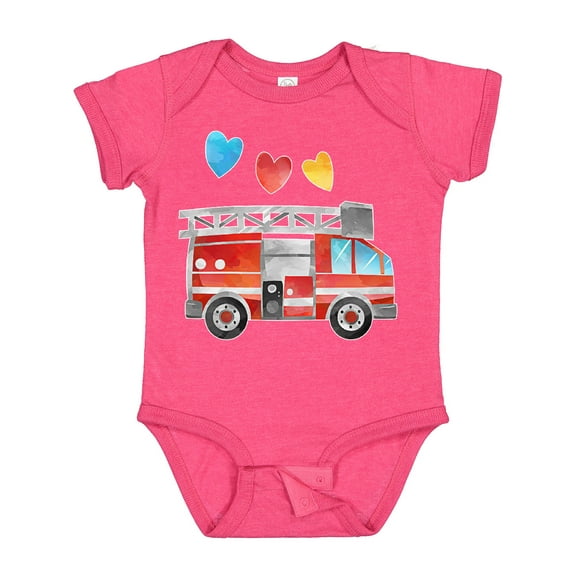 Inktastic Valentine's Day Fire Truck with Hearts Boys or Girls Baby Bodysuit