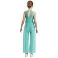thumbnail image 3 of SiiRoh Girls Latin Jazz Dance Jumpsuit Sleeveless Shiny Rhinestone Pageant Romper Wide Leg Pants Light Green 8, 3 of 6