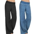 thumbnail image 2 of Womens Elastic Middle Waist Thin Denims Cargo Trousers Solid Color Wide Leg Casual Baggy Loose Lounge Yoga Pant, 2 of 9