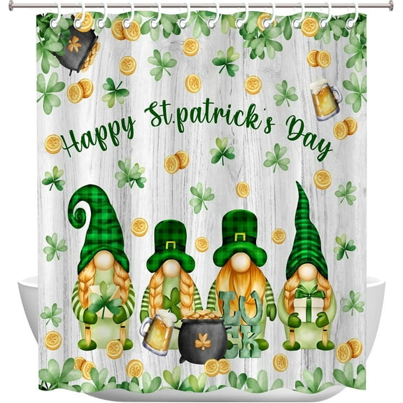 St Patricks Day Shower Curtain, Saint Patricks Day Decorations Green Clover Shamrock Leaf Irish Decor Waterproof Bathroom Shower Curtain Set with 12 Hooks 72 x 72 Inches