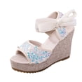 thumbnail image 2 of Miqool Women's Platform Wedge Heel Summer Casual Chic Peep Toe Open Toe Sequin Bowknot Thick Sole Fish Mouth Dress Shoes, 2 of 9