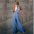 thumbnail image 4 of Monos vaqueros de pierna ancha para mujer, peto rasgado de cintura alta, holgado, con bolsillos, a la moda, color azul, novedad de verano 2023, 4 of 4