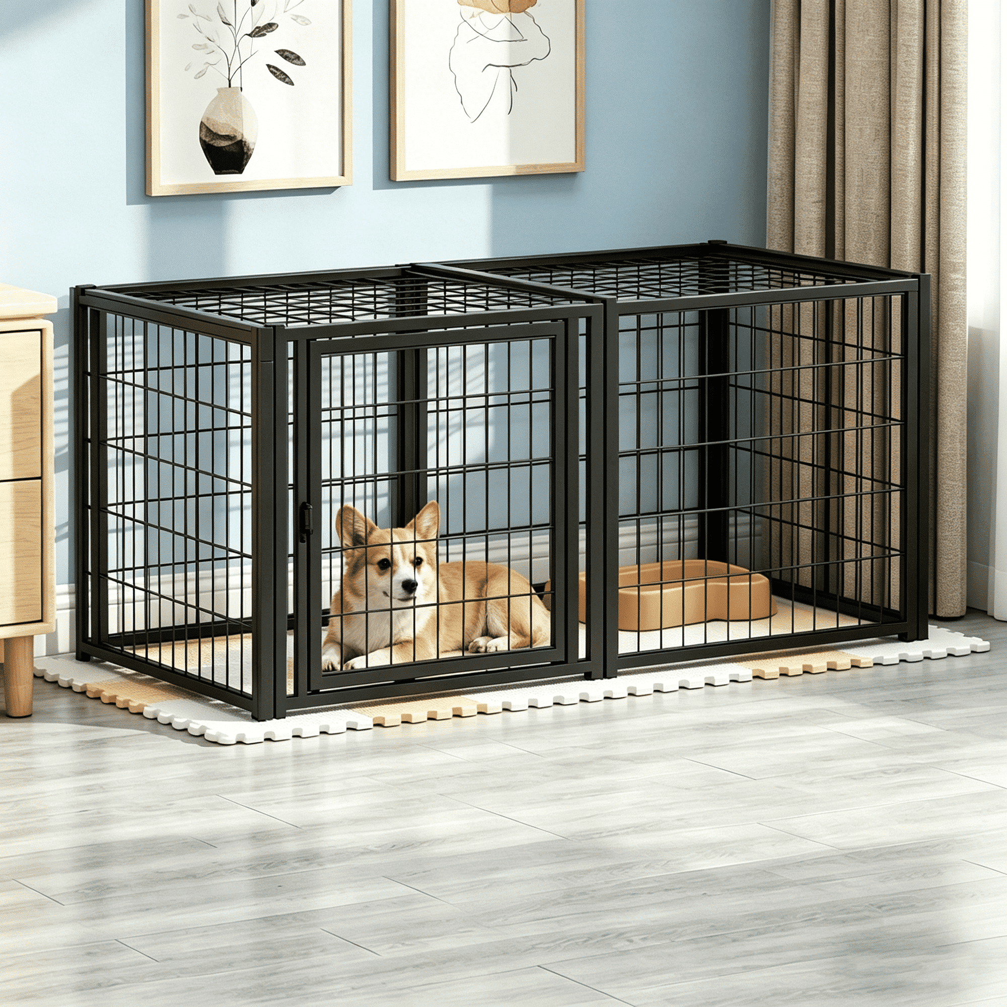 JaxSteam 48" Dog Cage & Pet Playpen with Top, Indoor Dog Crate & Cat Enclosure for Medium Dogs & Cats, Black
