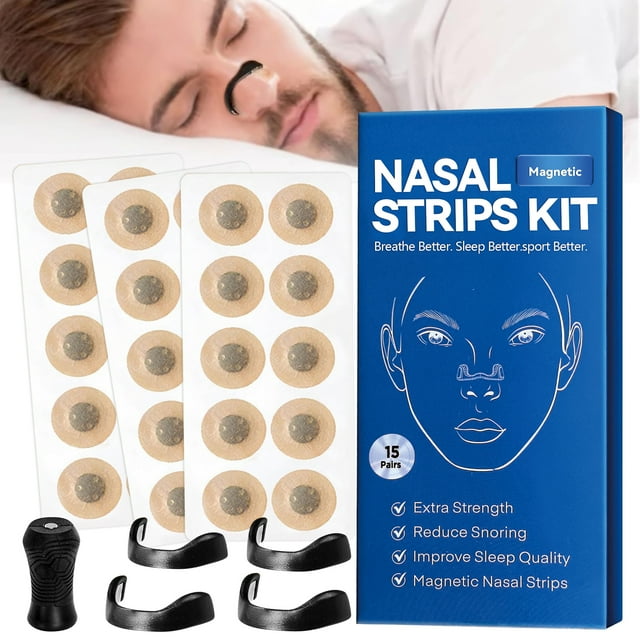 Tiras Nasales Magnética, 30Pcs Tiras Nasales Antironquidos, Dilatador Nasal Magnetico, Reducción de Ronquidos