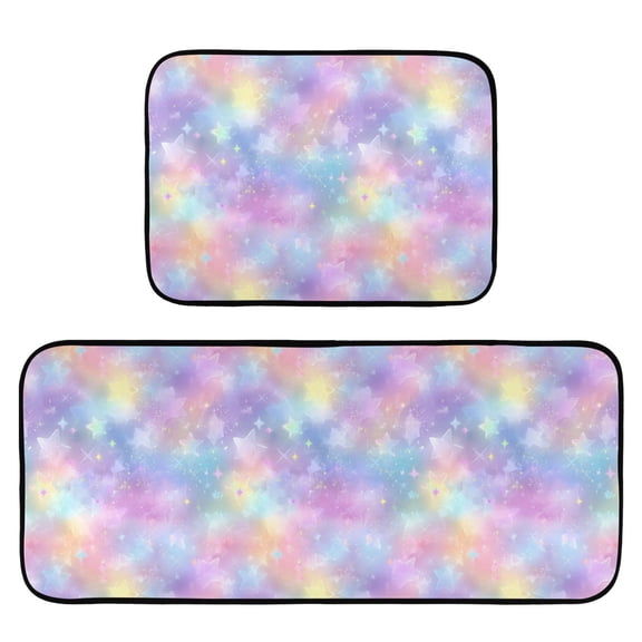 2-Piece Kitchen Mat Set Non Slip Washable Floor Mats Decorative Rugs for Kitchen Sink Laundry Pastel Colors Stars Pattern