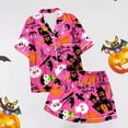 thumbnail image 5 of Ulitacool Womens Halloween Pajamas Set Short Sleeve Pjs And Shorts Set Button Down Pumpkin Ghost Print Sleepwear Hallowmas Soft Jammies Nightwear Hot Pink S, 5 of 6