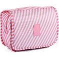 thumbnail image 1 of Neceser multifuncional, neceser portátil, impermeable, para colgar en el viaje, para mujeres y niñas (rosa y blanco), 1 of 4