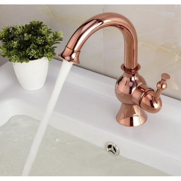 Juno Single Handle Deck Mount Rose Gold Bathroom Sink Faucet in Gold Faucet