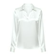 thumbnail image 4 of WHEANG Long Sleeve Shirts For Women Satin Button Down Shirt Collar Long Sleeve Soft Smooth Work Casual Elegant Pleated Blouse 1Pc White S-Xxl, 4 of 4