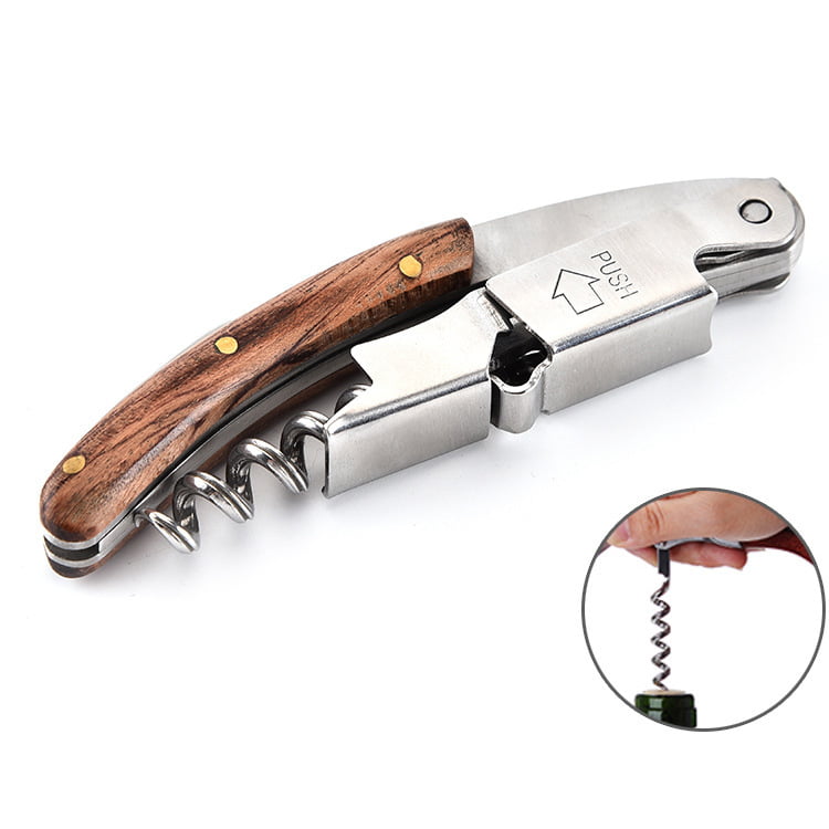 Made of Rosewood and Thick Stainless Steel Wine Key Beer Opener for Professional Waiters and Wine Enthusiast Hippocampus Corkscrew with Leather Case