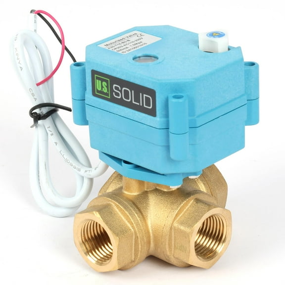 U.S. Solid 1/2" 3 Way Brass Motorized Ball Valve with Manual Function, T Type Water Shutoff Valve, AC110V-230V, NOT for Drinking Water