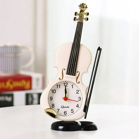 Simulation Violin Alarm Clock Creative Digital Desk Time Clock Novelty Bedside Clock Violin Model Figurine Ornament for Kids Adults Bedroom Table Office Decor