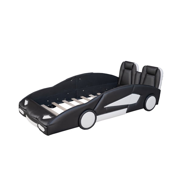 Twin Size Race Car-Shaped Platform Bed with Wheels Black