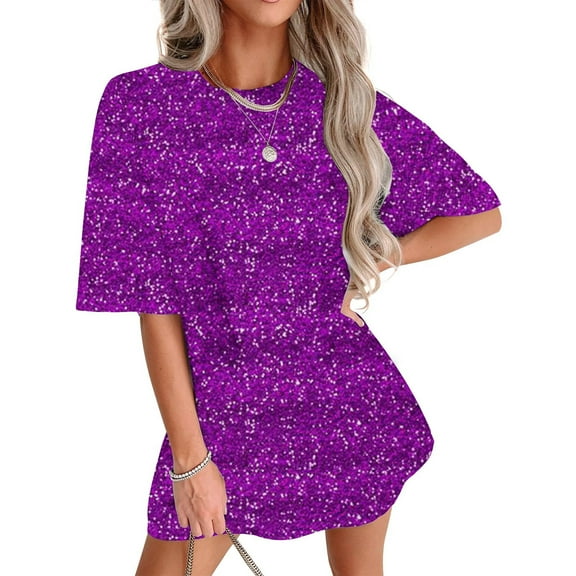 Mittory Women's Sequin Dress for Women Sexy Shirt Dress Sparkly Half Sleeve Loose Party Club Cocktail Dress