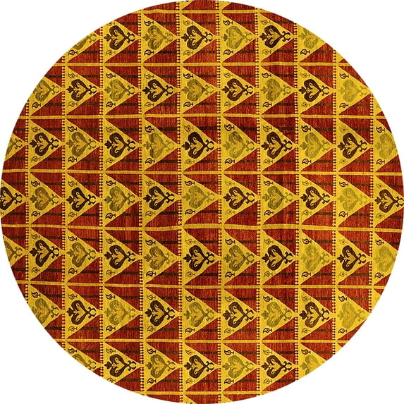 Ahgly Company Indoor Round Oriental Yellow Industrial Area Rugs, 8' Round